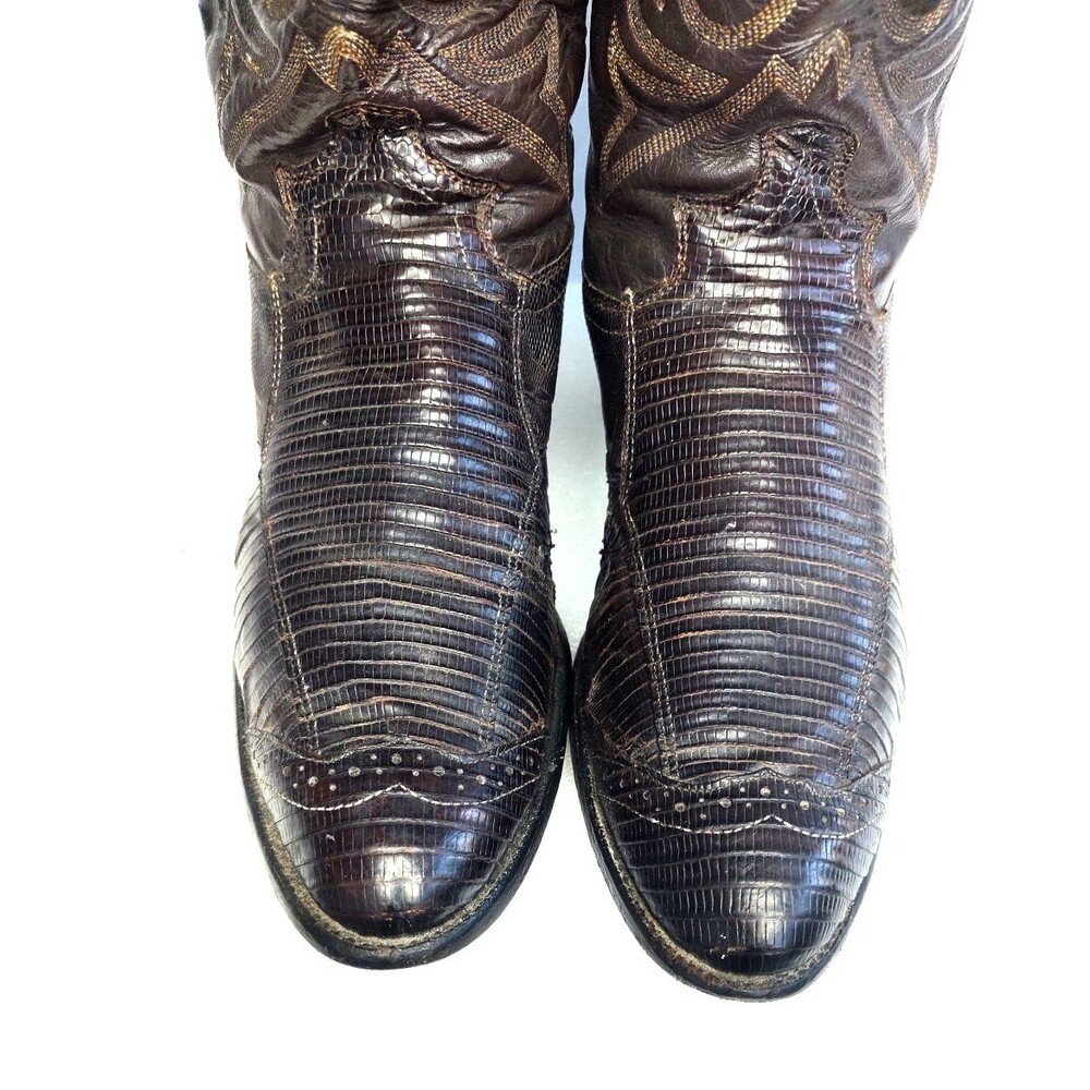 Justin Exotic Lizard Skin Western Cowboy Boots Brown Mens Size 9.5 D Pull On - Picture 4 of 15